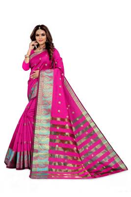 Kimisha Pink Silk Blend Boder & Butta Work Jacquard Woven Saree With Running Blouse 1