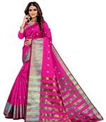 Kimisha Pink Silk Blend Boder & Butta Work Jacquard Woven Saree With Running Blouse