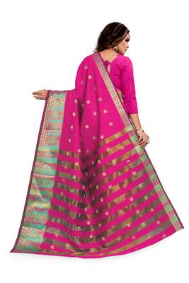 Kimisha Pink Silk Blend Boder & Butta Work Jacquard Woven Saree With Running Blouse 2