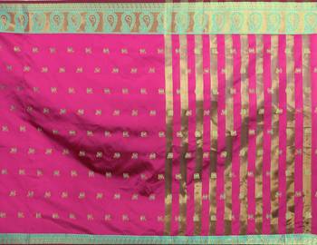 Kimisha Pink Silk Blend Boder & Butta Work Jacquard Woven Saree With Running Blouse 4