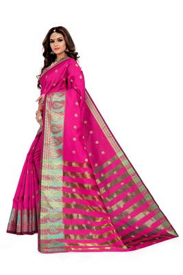 Kimisha Pink Silk Blend Boder & Butta Work Jacquard Woven Saree With Running Blouse 5