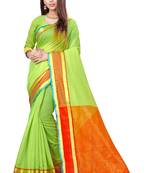 Kimisha Lgreen Cotton Jacquard Border Work Plain Saree With Running Blouse
