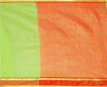 Kimisha Lgreen Cotton Jacquard Border Work Plain Saree With Running Blouse 4