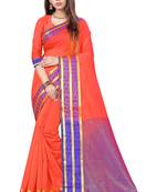 Kimisha Tomato Cotton Jacquard Border Work Plain Saree With Running Blouse