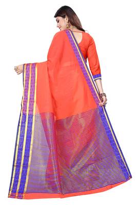 Kimisha Tomato Cotton Jacquard Border Work Plain Saree With Running Blouse 2