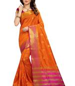Kimisha Orange Nylon Silk Border Work Jacquard Butti Saree With Contrast Color Blouse