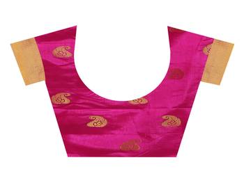 Kimisha Orange Nylon Silk Border Work Jacquard Butti Saree With Contrast Color Blouse 3
