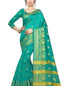 Kimisha Turquoise Silk Blend Border Work Jacquard Butti Saree With Running Blouse