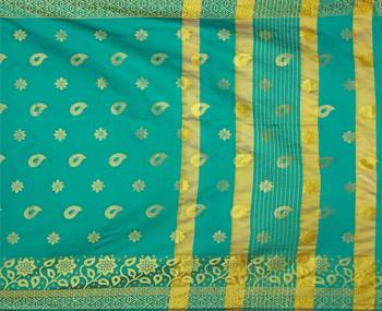 Kimisha Turquoise Silk Blend Border Work Jacquard Butti Saree With Running Blouse 3