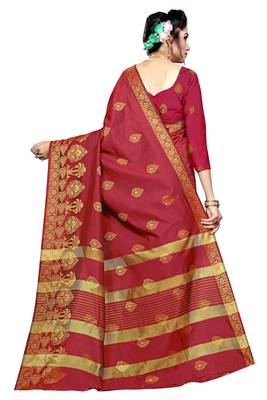 Kimisha Maroon Silk Blend Border Work Jacquard Butti Saree With Running Blouse 2