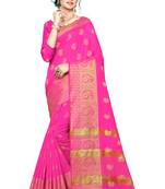Kimisha Pink Silk Blend Border Work Jacquard Butti Saree With Running Blouse