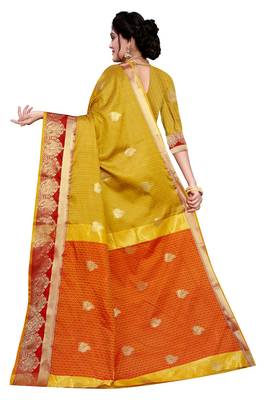 Kimisha Gold Cotton Silk Border Work Jacquard Butti Saree With Running Blouse 2