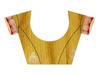 Kimisha Gold Cotton Silk Border Work Jacquard Butti Saree With Running Blouse 3
