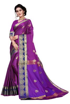 Kimisha Magenta Cotton Silk Border Work Jacquard Butti Saree With Running Blouse 1