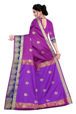 Kimisha Magenta Cotton Silk Border Work Jacquard Butti Saree With Running Blouse 2