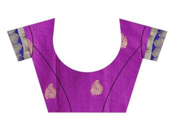Kimisha Magenta Cotton Silk Border Work Jacquard Butti Saree With Running Blouse 3