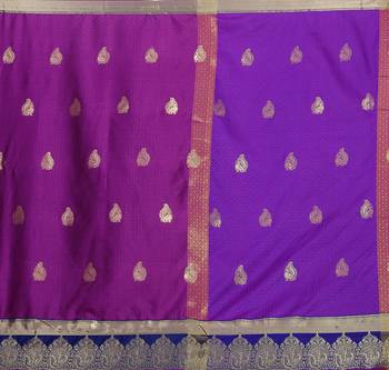 Kimisha Magenta Cotton Silk Border Work Jacquard Butti Saree With Running Blouse 4