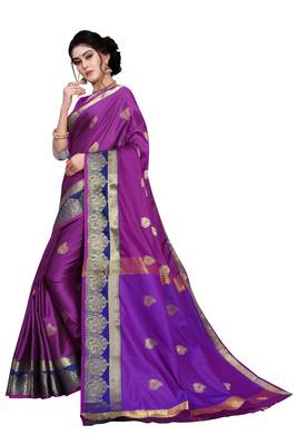 Kimisha Magenta Cotton Silk Border Work Jacquard Butti Saree With Running Blouse 5