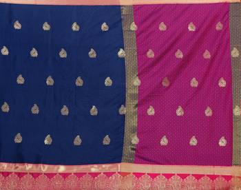 Kimisha Nblue Cotton Silk Border Work Jacquard Butti Saree With Running Blouse 4