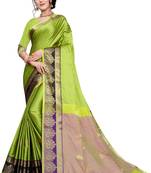 Kimisha Lgreen Cotton Silk Border Work Jacquard Butti Saree With Running Blouse