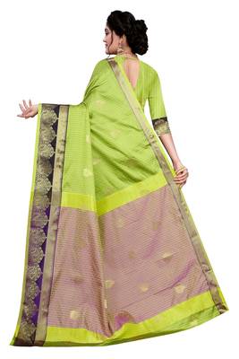 Kimisha Lgreen Cotton Silk Border Work Jacquard Butti Saree With Running Blouse 2