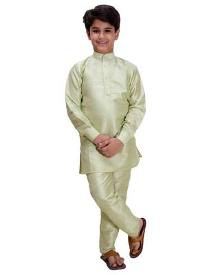 Green printed cotton silk boys-kurta-pyjama 2