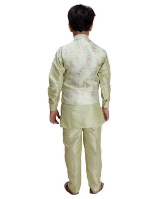 Green printed cotton silk boys-kurta-pyjama 5