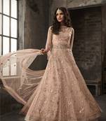 Peach embroidered net salwar