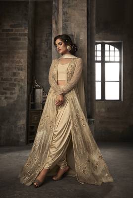 Beige embroidered net salwar 1