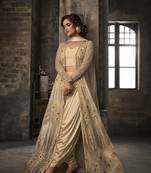 Beige embroidered net salwar