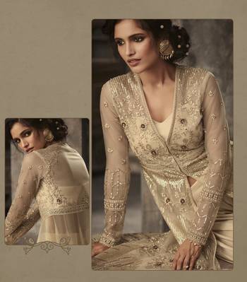 Beige embroidered net salwar 2