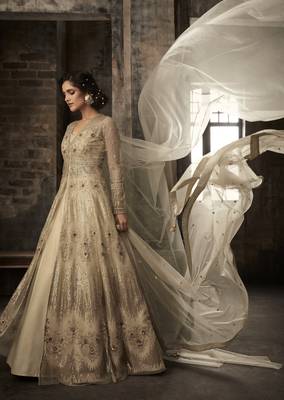 Beige embroidered net salwar 3