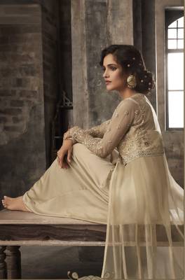 Beige embroidered net salwar 4