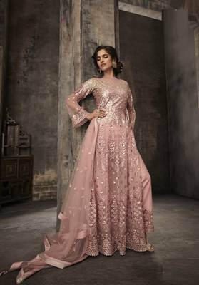 Pink embroidered net salwar 3