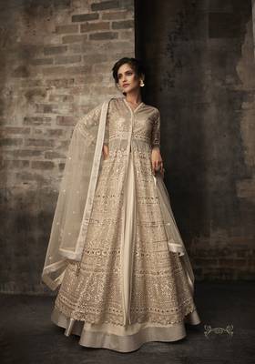 Beige embroidered net salwar 1