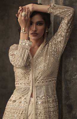 Beige embroidered net salwar 2