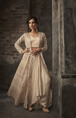 Beige embroidered net salwar 3