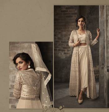 Beige embroidered net salwar 4