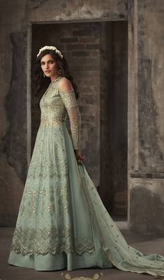 Green embroidered net salwar 1