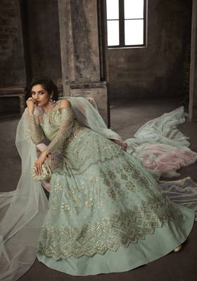 Green embroidered net salwar 2