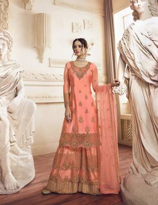 Peach embroidered georgette salwar 1