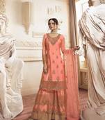 Peach embroidered georgette salwar