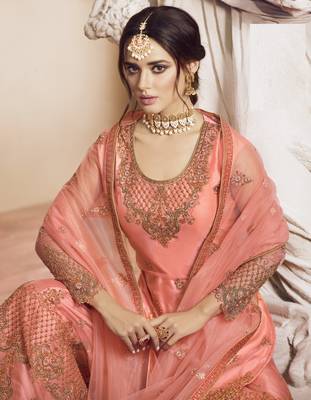 Peach embroidered georgette salwar 2