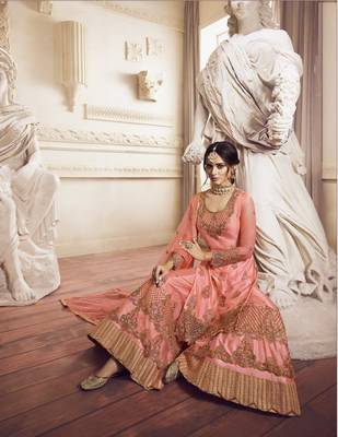 Peach embroidered georgette salwar 3