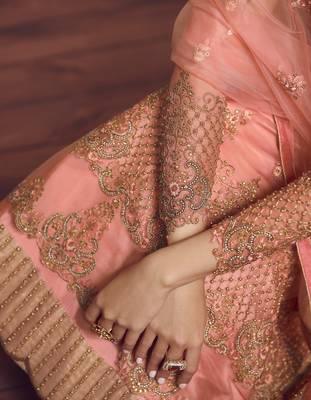 Peach embroidered georgette salwar 4