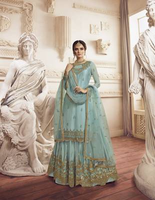 Sky blue embroidered georgette salwar 1