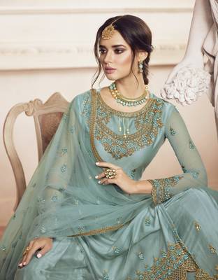 Sky blue embroidered georgette salwar 2