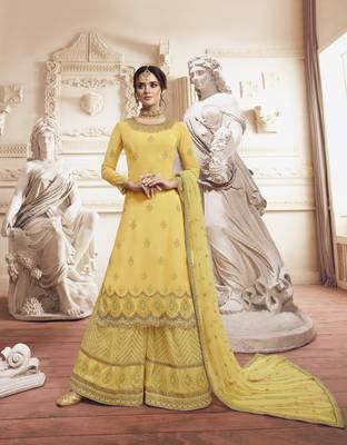 Yellow embroidered georgette salwar 1