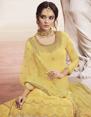 Yellow embroidered georgette salwar 2