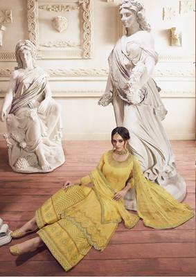 Yellow embroidered georgette salwar 4
